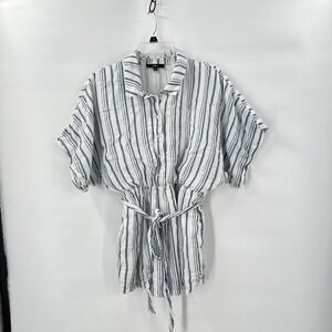 Lulus Romper Large Blue White Striped Button‎ Tie Front Short Jumpsuit Coastal